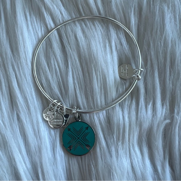 Alex and Ani Shiny Silver Teal Blue Arrows of Friendship Color Infusion Bangle - Picture 1 of 4